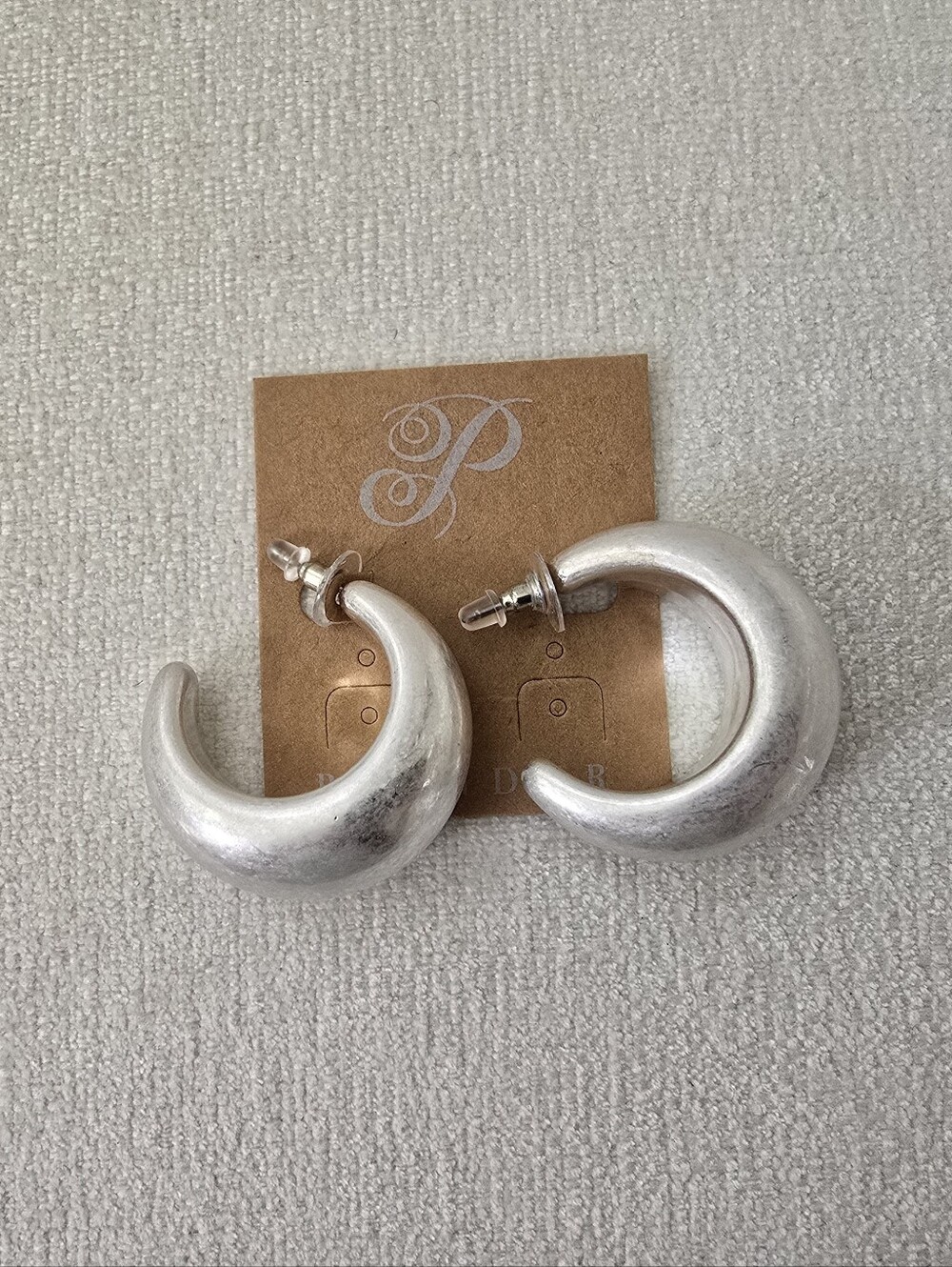 Plunder Matte Silver Tone Chunky Crescent Hoop Earrings
